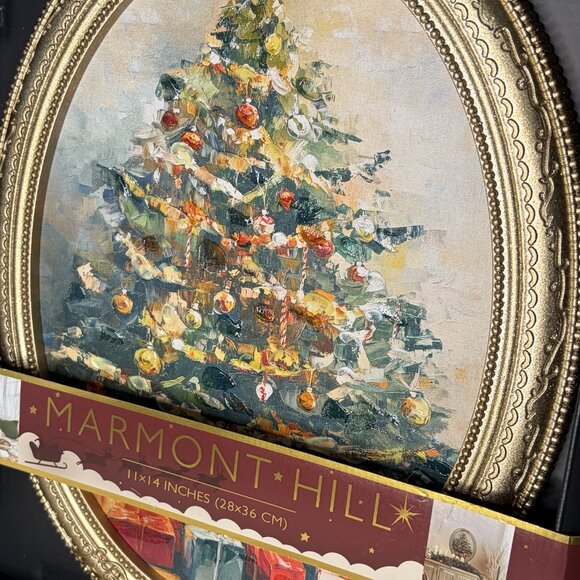 Marmont Hill Christmas Tree Oval Gold Frame Wall Art Holiday Décor 11x14 - Picture 3 of 3